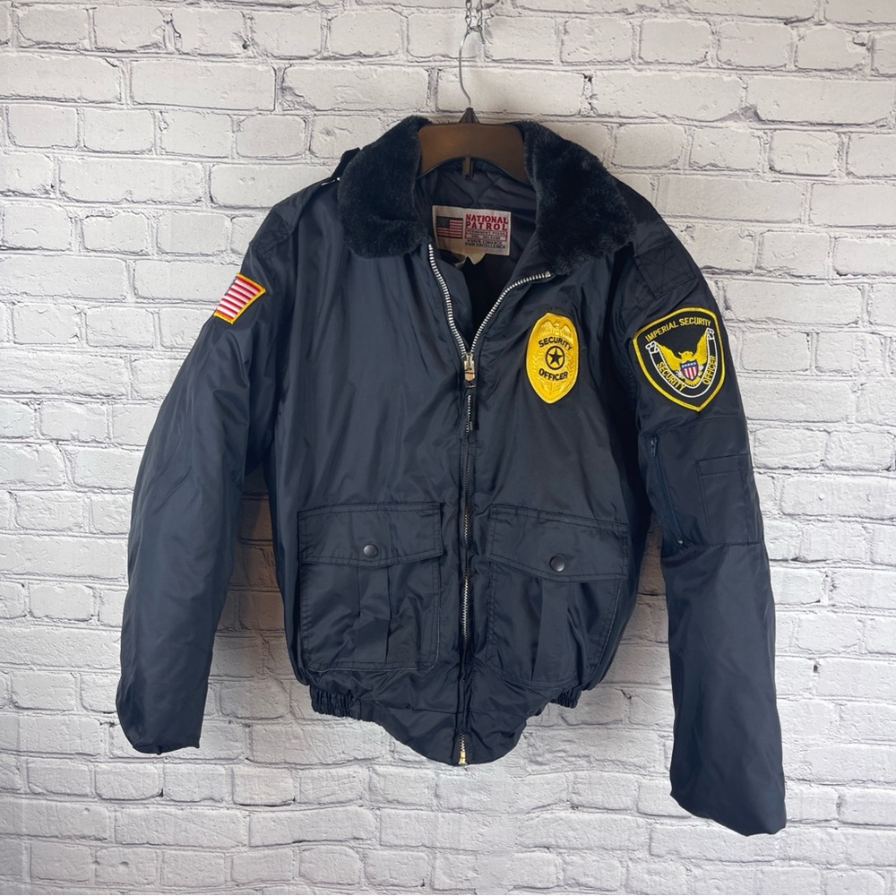 National Patrol Security Guard Heavy Winter Bomber Coat Size Small‎ with patches